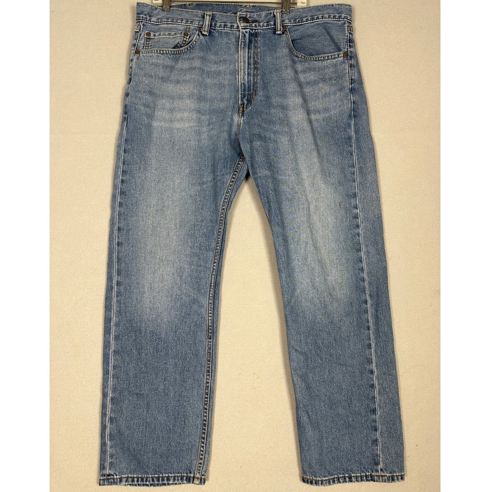 Levis 505 Jeans Mens 38X30 Blue Regular Fit Straight Leg Distressed Casual Denim
